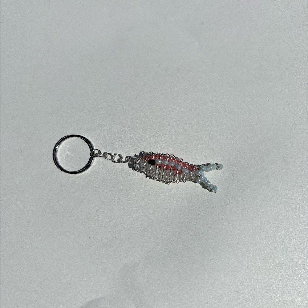 Beaded Fish Keychain - Silver, Pink, Blue